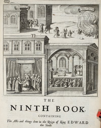 9番目の本のタイトルページ、John Foxeによる使節と記念碑のイラスト、第9版、パブ。 1684 作： English School