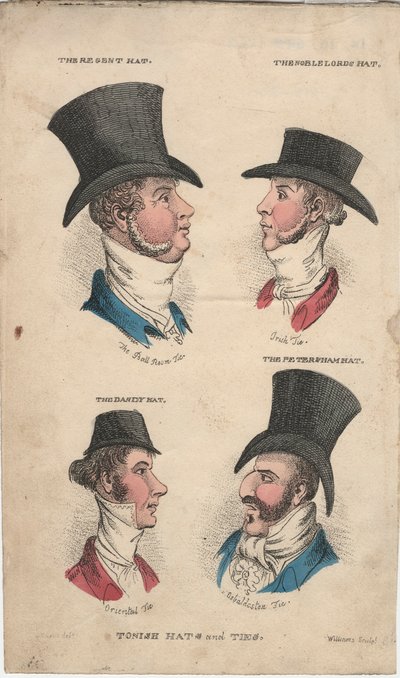 帽子とネクタイを仕上げる、c.1815-20 作： English School