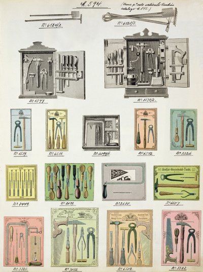 国産品および付属品の貿易カタログのツールとツールボックス、c.1890-1910 作： English School