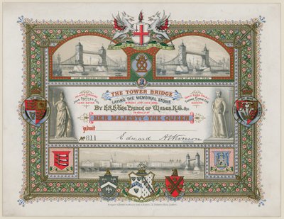 タワーブリッジ、ロンドン、記念碑の敷設への招待、1886年6月21日 作： English School