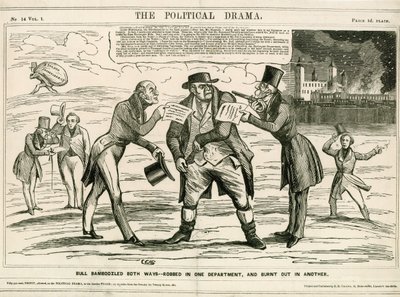 ロンドン塔の火、1841年。漫画 作： English School