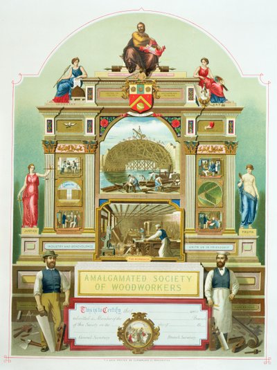 木工労働者の合併社会の貿易エンブレム、1860 作： English School