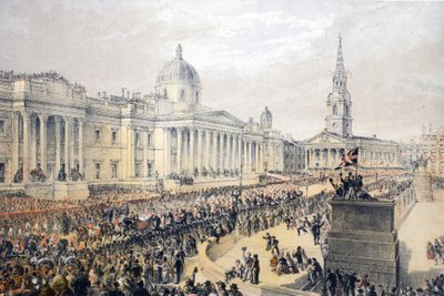 エドワード7世の結婚記念碑とデンマークのアレクサンドラからのトラファルガー広場、パブ。 1864 作： English School
