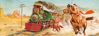 レッドインディアンに攻撃されている列車 作： English School
