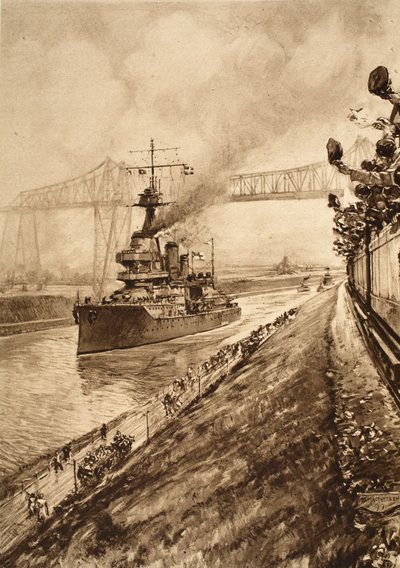 英国海軍の覇権の勝利の証明：キール運河を通過するHMSヘラクレス、1914年〜19年 作： English School