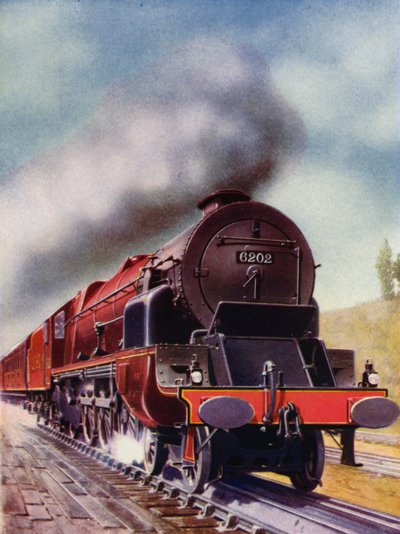 ロンドン・ミッドランド・アンド・スコティッシュ鉄道のタービン駆動4-6-2パシフィック蒸気機関車（カラーリトグラフ版 作： English School