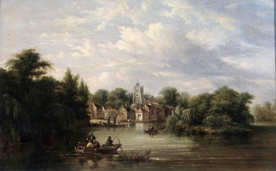 1713年後のミドルセックスの堤防とウナギのパイ島、トゥイッケナム教会 作： English School