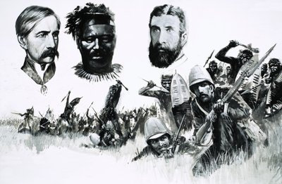 正体不明の英国人ハンターと先住民の戦士たち 作： English School