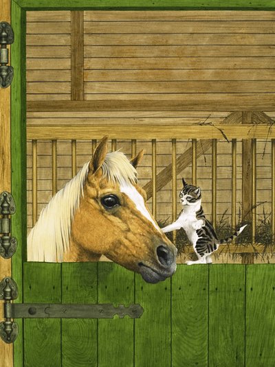 正体不明の馬と遊び心のある子猫 作： English School