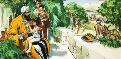 正体不明の男性（中東）の母親と子供たち 作： English School