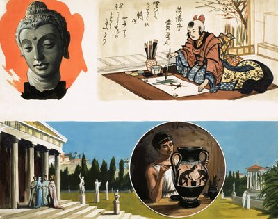 古代の工芸品についての正体不明のモンタージュ 作： English School