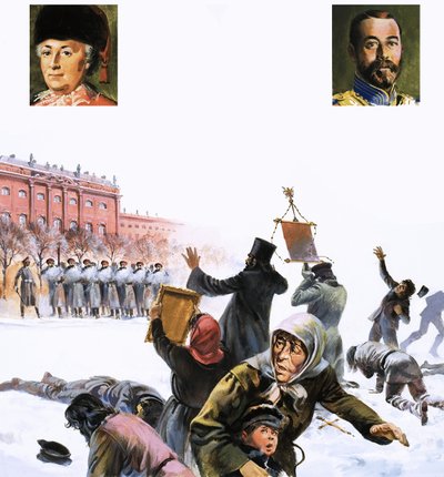 1905年のロシア革命の正体不明のシーン 作： English School
