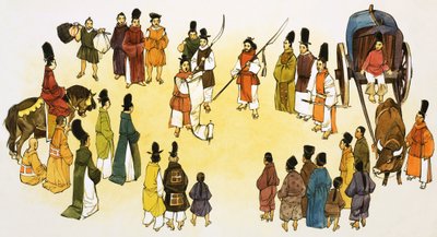 群衆に発表する日本の町の泣き声の正体不明のシーン 作： English School