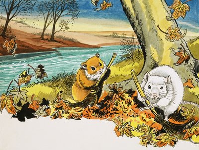 紅葉を掃くネズミの正体不明のシーン 作： English School