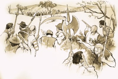 軍に直面している農民の正体不明のシーン 作： English School