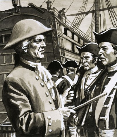 兵士を検査する正体不明の船長 作： English School