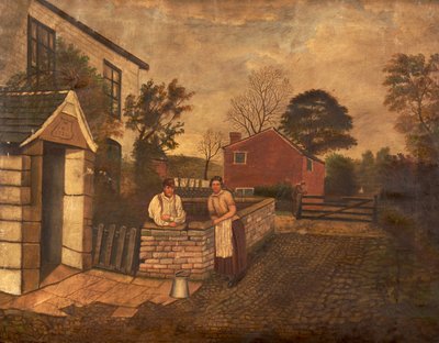 無題（1720年のコテージの外の3つの数字）、c.1830-70 作： English School