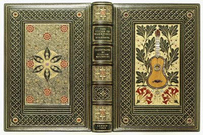 上部と下部のカバー、ギターと花柄のデザイン、1843年 作： English School