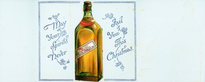 非常に古いハイランドウイスキーボトル、クリスマスカード 作： English School