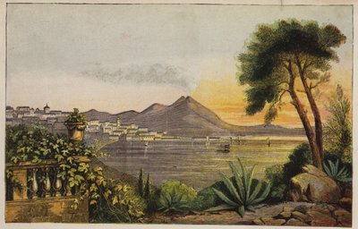 ベスビオとナポリ湾、イタリア (カラー彫刻) 作： English School