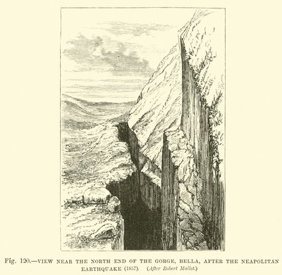 1857年のナポリ地震後のベラ峡谷の北端近くの眺め 作： English School