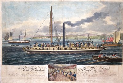 イギリスの蒸気船の眺め、R。アッカーマン発行、1820-51年（着色されたアクアチント） 作： English School