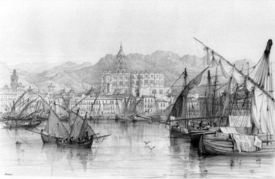 ジョージビビアンによるスペインの風景からのマラガの眺め、1838年公開 作： English School