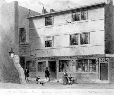 古いわらぶき屋根の家の眺め、交換裁判所、1853年 作： English School