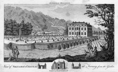 フィルネーのヴォルテール城、庭園、パブからの眺め。 1786年。 作： English School