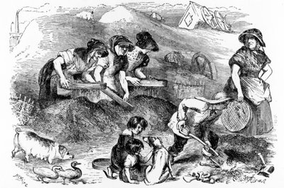 ヘンリーメイヒューによる「ロンドンの労働者とロンドンの貧者」のイラスト、ダストヤードのビュー、1840年代頃 作： English School