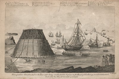 1785年に建設されたコーンがシェルブールの道路に設置されている様子 作： English School