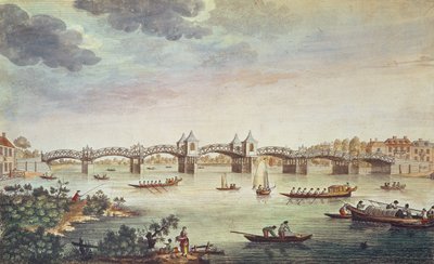 ジョンボウルズが彫刻したハンプトンコートのテムズ川にかかる橋の景色（fl。1724-56） 作： English School