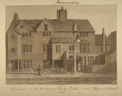 クーパーズアームズイン、ラッセルストリート、1828年の眺め（紙に洗って） 作： English School