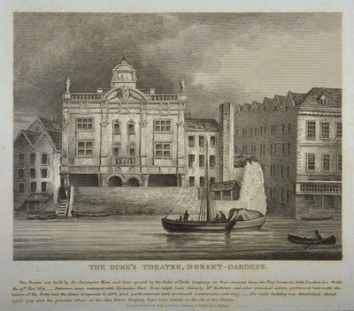 テムズ川から見たドーセットガーデンズデュークスシアターの眺め、1814年 作： English School
