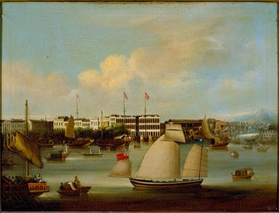 外国工場の眺め、広東、1850年以前（油彩・カンヴァス） 作： English School