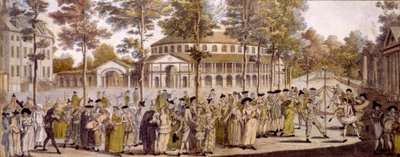 1759年5月24日、プリンスオブウェールズのジョージの誕生日を祝って、ラビラーガーデンズのジュビリーボールの様子（手描きの彫刻） 作： English School