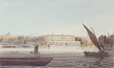 バンクサイドからのニューサマセットハウスのリバーフロントの眺め、1796年 作： English School