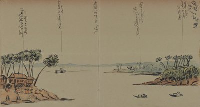 川の眺め、1886（紙にトイレとペンとインク） 作： English School