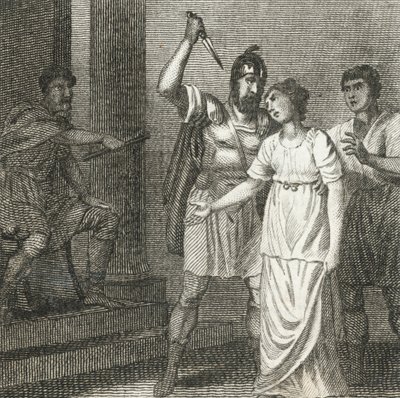 アッピウスの権力から娘を救うために娘を殺すヴィルジニウス（版画） 作： English School