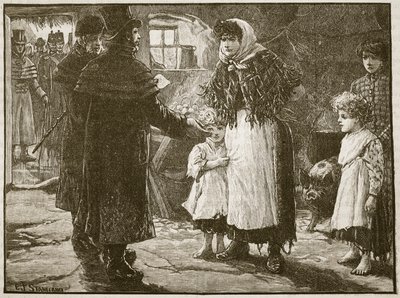 1832年、アイルランド、タイスプロクターの訪問、カッセルズイラストレイテッドイングランドの歴史（セピア写真） 作： English School