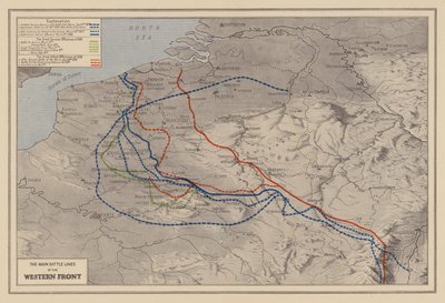 WW1：西部戦線の主要戦線（カラーリトグラフ） 作： English School