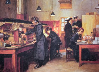 第一次世界大戦中のイギリス海軍の女性無線・電話オペレーター（カラーリトグラフ 作： English School