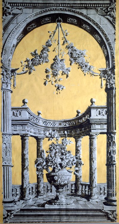 壁紙、c.1790ボートンオンザウォーターの木版画のキアロスクーロプリント 作： English School
