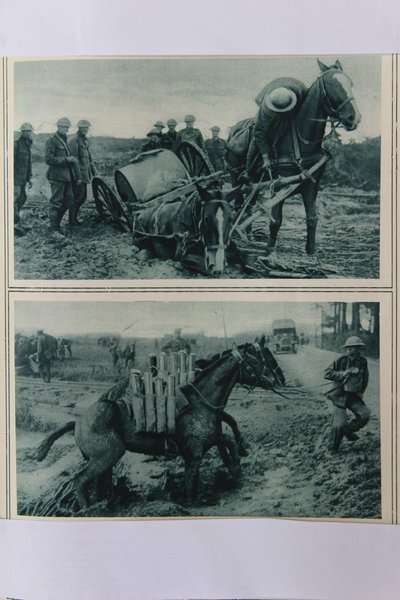 1917年8月、フランス北部の泥に沈む軍馬 作： English School