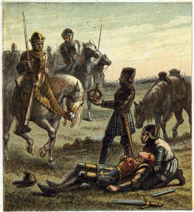 2つのバラ戦争：1485年8月22日にリチャード3世とリッチモンド公アンリの間で行われたボスワース・フィールドの戦いで、リチャード3世（1452-1485）が死去。後者はデチュー王の冠を受け、ヘンリー7世となり、ヘンリー・チューダーとして知られる 作： English School