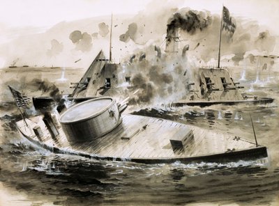 アメリカ南北戦争の軍艦（紙にガッシュ 作： English School