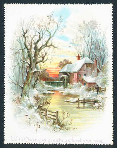 川沿いの水車小屋、クリスマスカード 作： English School