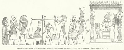 天秤で魂を量る、エジプトの「審判」の表現から（彫刻作品 作： English School