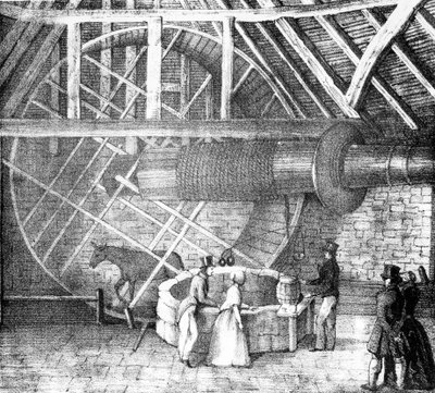 ロバが駆動するホイスト、1870年頃 作： English School