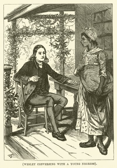 若い黒人女性と会話するウェスリー（エングレーヴィング） 作： English School